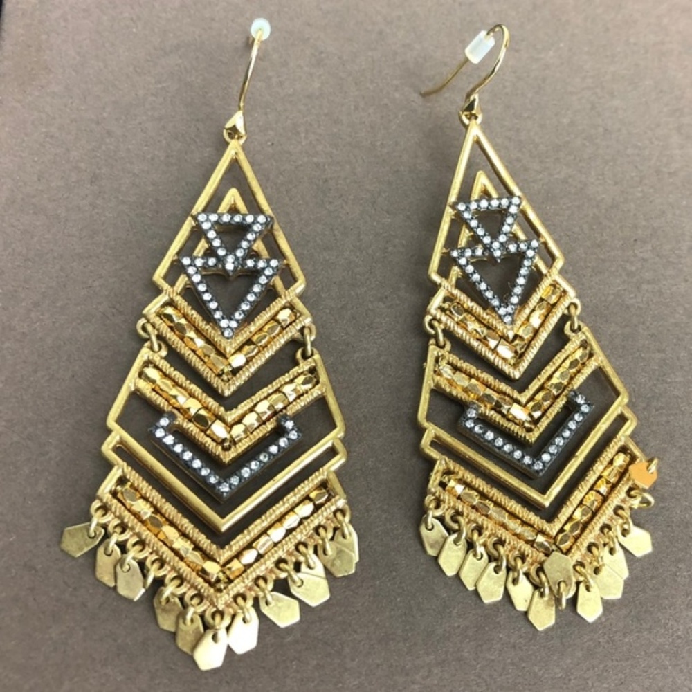 Stella & Dot | Glimmering Pavé+Gold Retired⚜️Horizon Chandelier Earrings - Picture 2 of 4